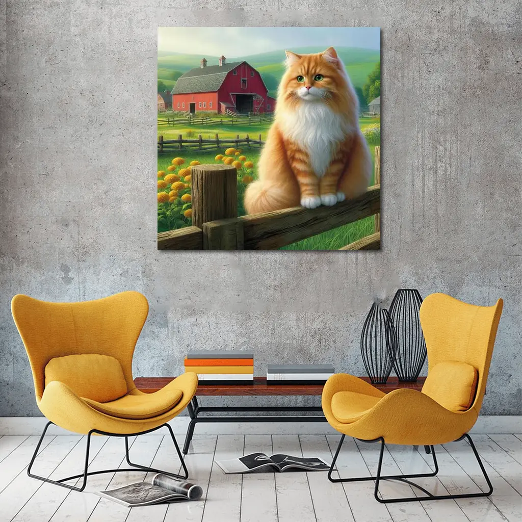 Orange Tabby Cat Sitting On Farm Fence – Wall Art