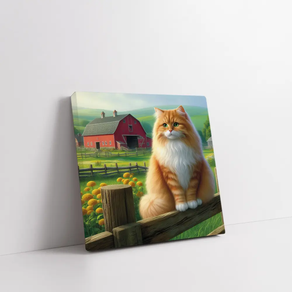 Orange Tabby Cat Sitting On Farm Fence – Wall Art