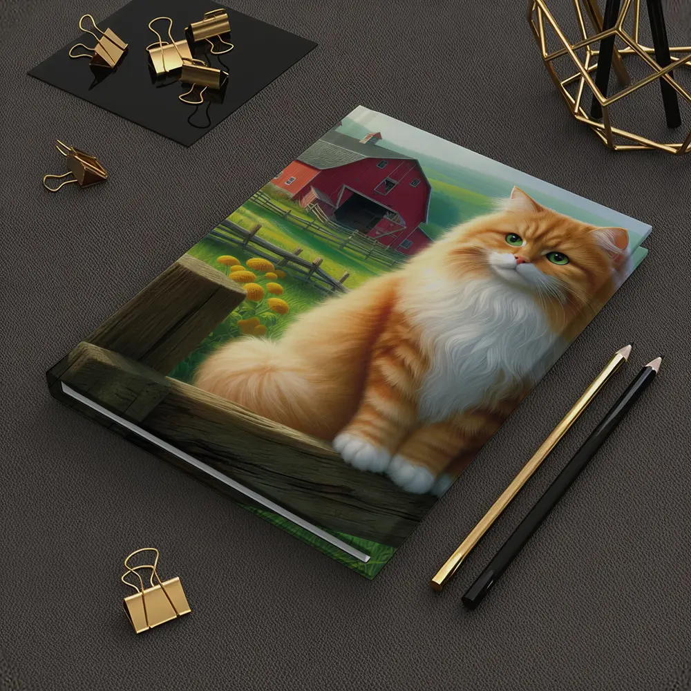 Orange Tabby Cat Sitting On Farm Fence – Notebooks
