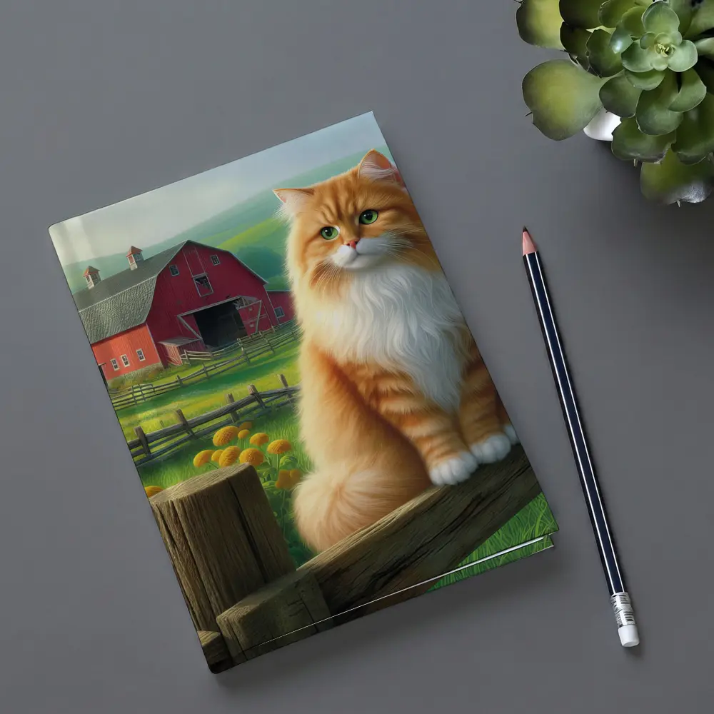 Orange Tabby Cat Sitting On Farm Fence – Notebooks