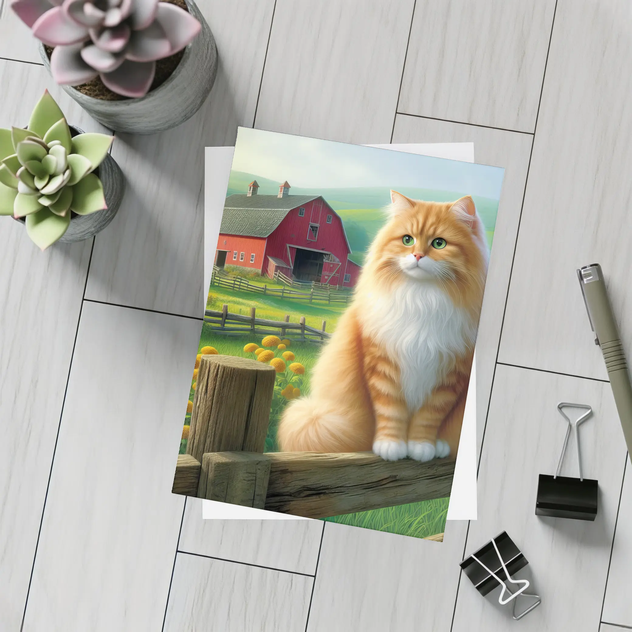 Orange Tabby Cat Sitting On Farm Fence – Postcards
