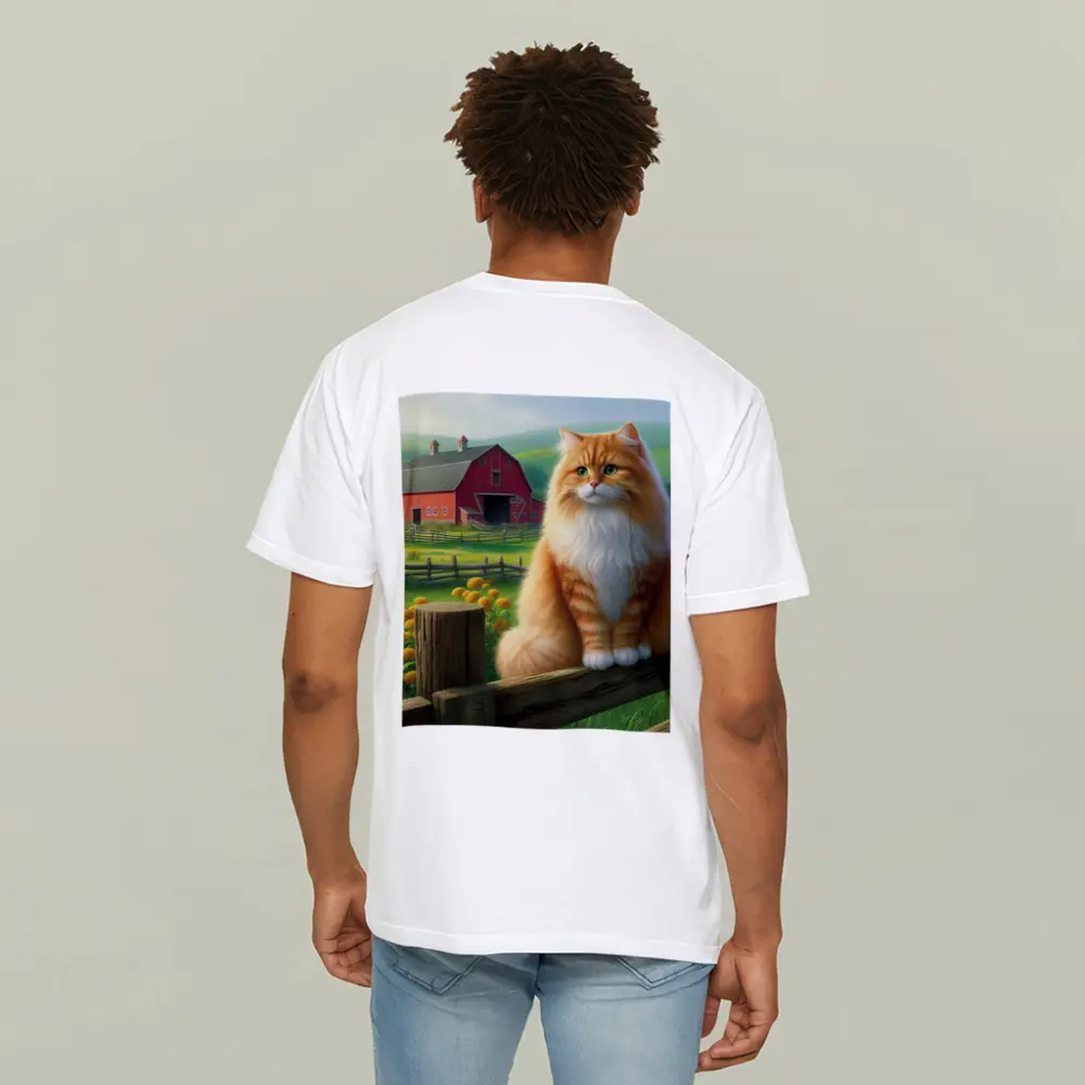 Orange Tabby Cat Sitting On Farm Fence – T-Shirts