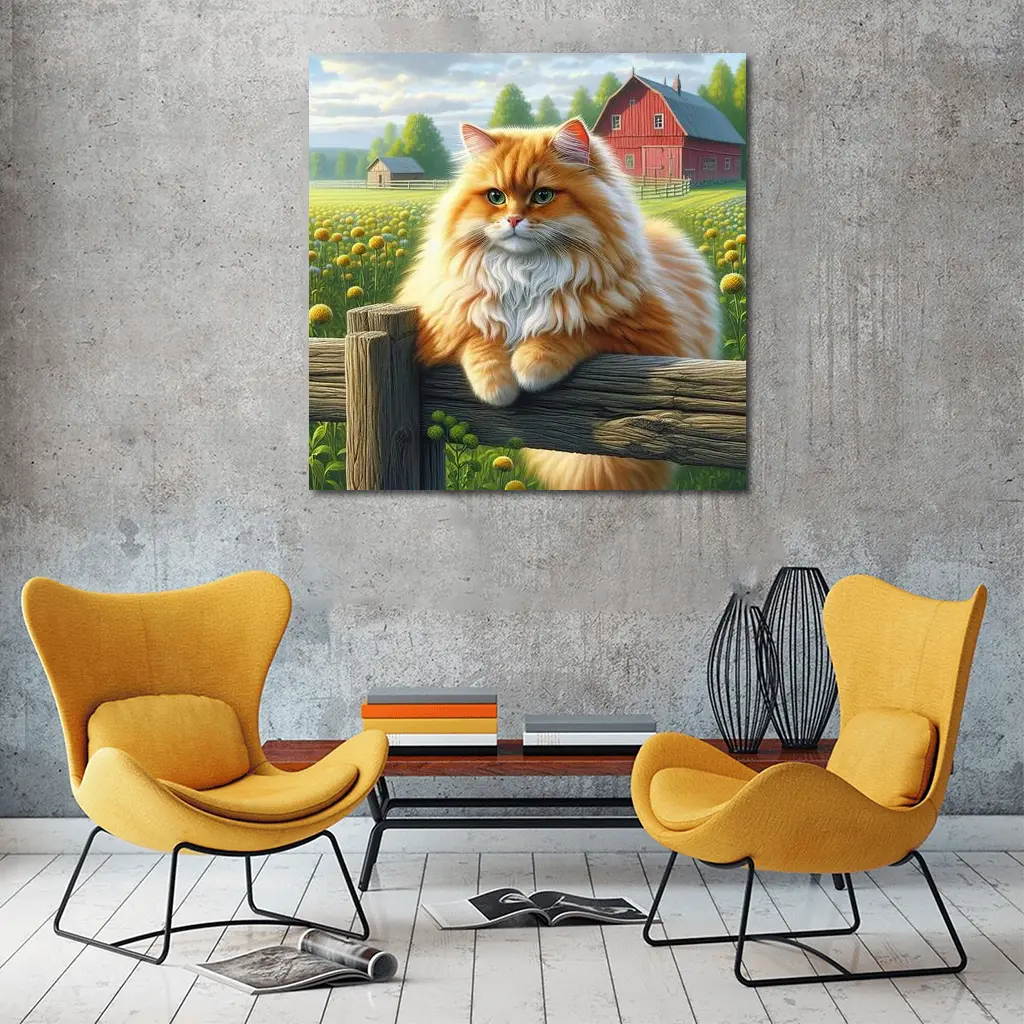 Orange Persian Cat Farm Countryside Scene – Wall Art