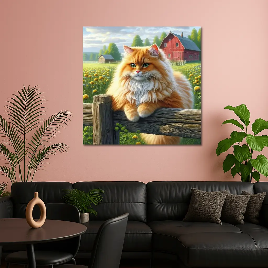 Orange Persian Cat Farm Countryside Scene – Wall Art