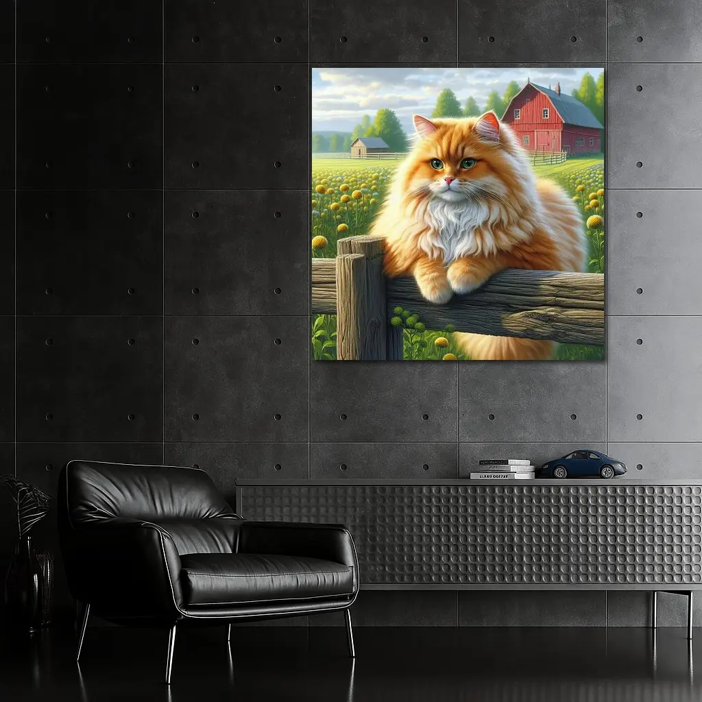 Orange Persian Cat Farm Countryside Scene – Wall Art