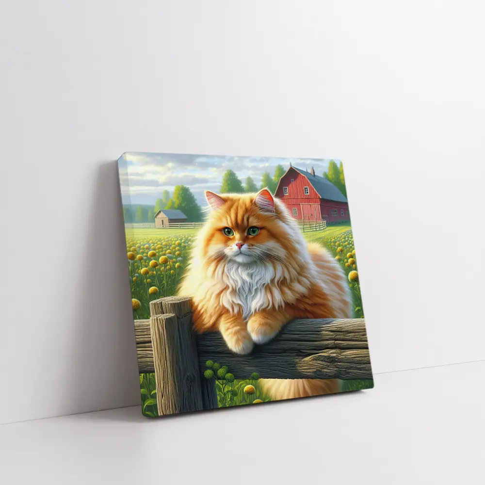 Orange Persian Cat Farm Countryside Scene – Wall Art