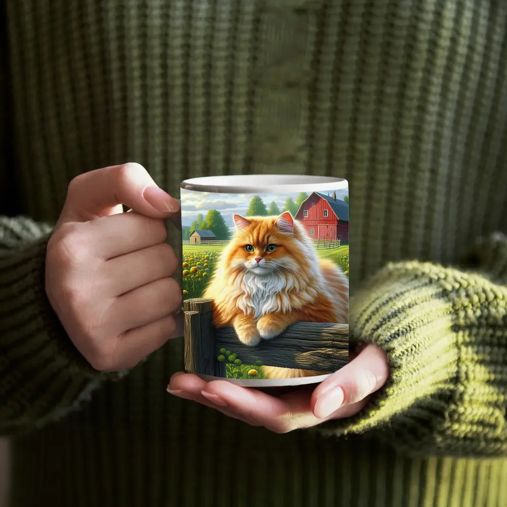 Orange Persian Cat Farm Countryside Scene – Mugs