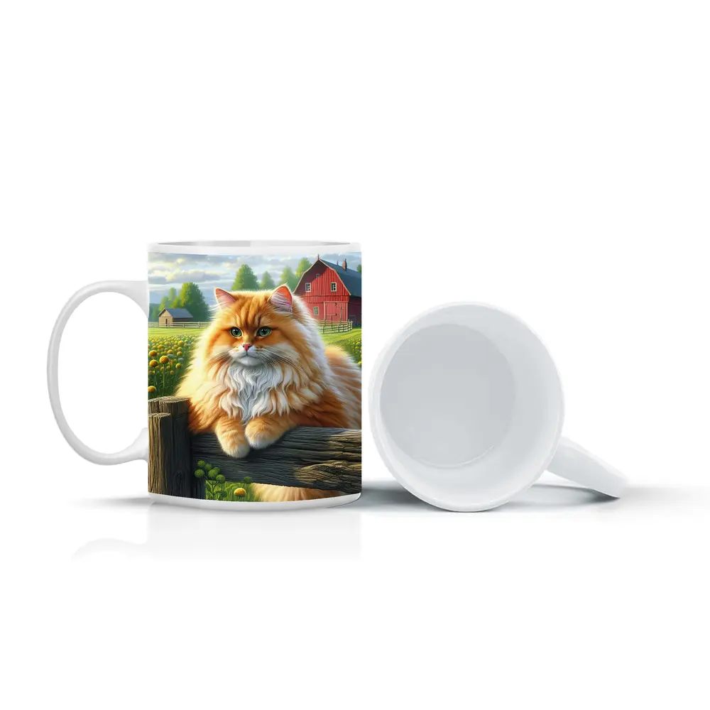 Orange Persian Cat Farm Countryside Scene – Mugs