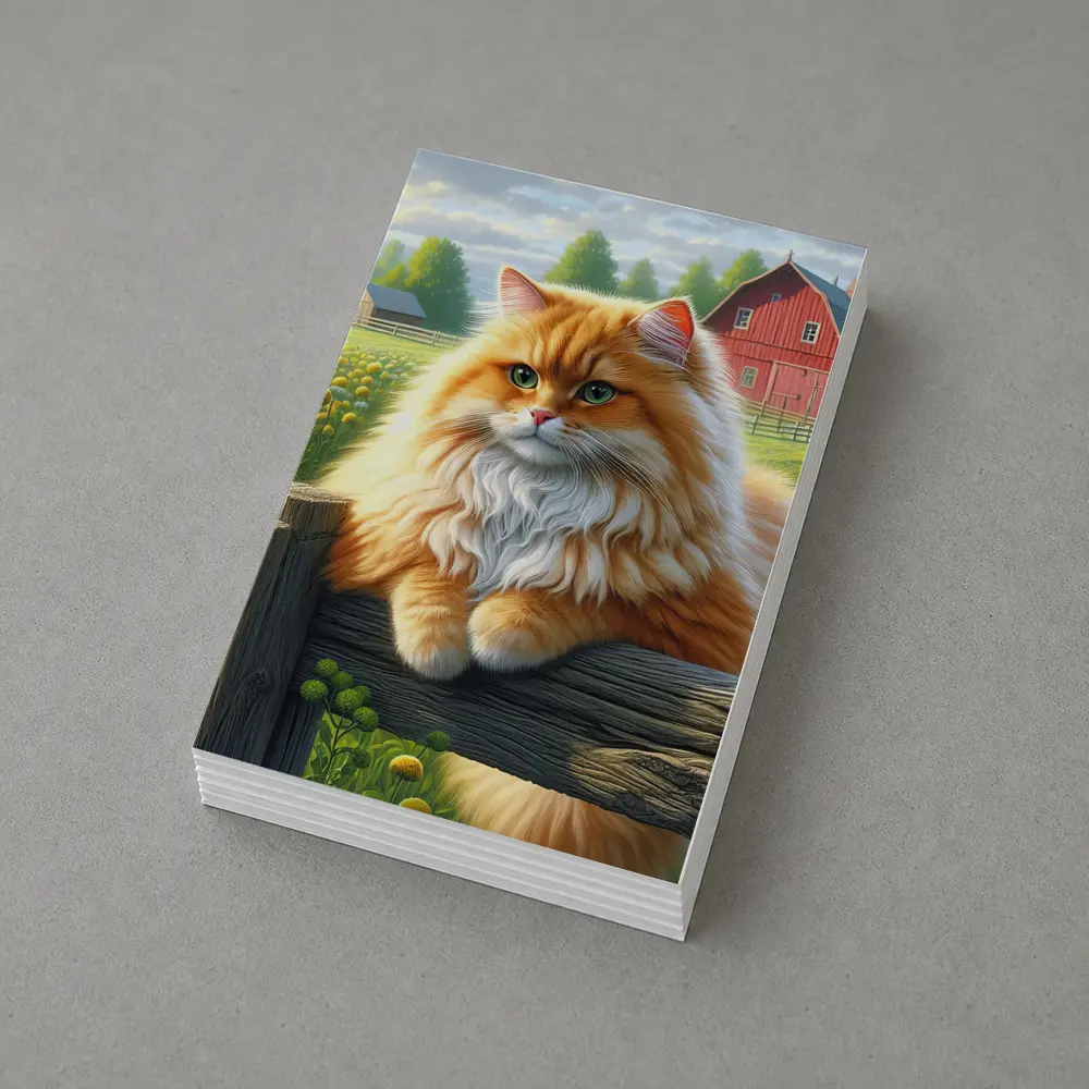 Orange Persian Cat Farm Countryside Scene – Postcards