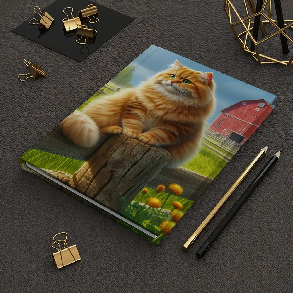 Fluffy Orange Cat on Farm Fence – Notebooks