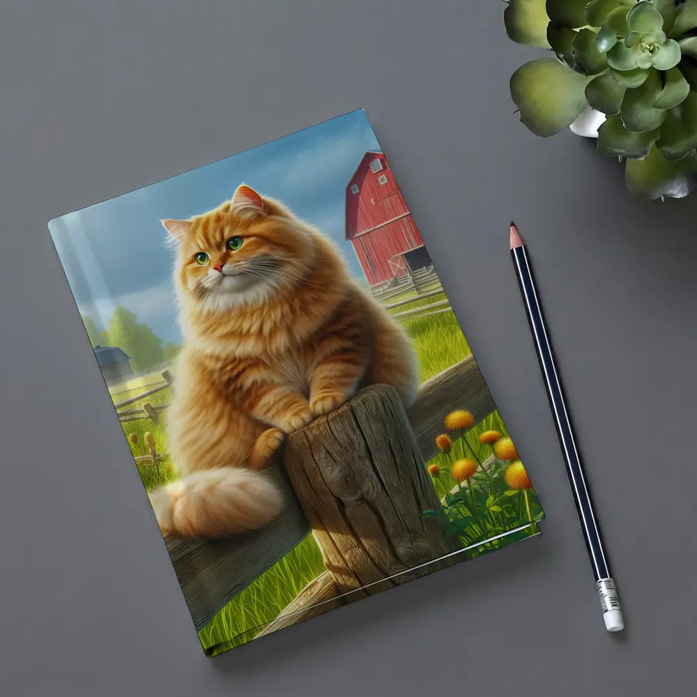 Fluffy Orange Cat on Farm Fence – Notebooks