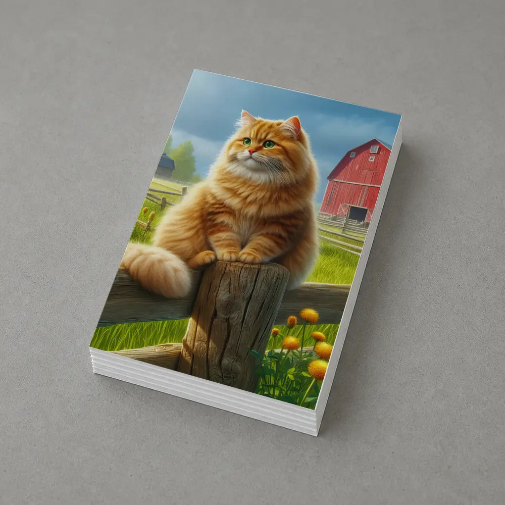 Fluffy Orange Cat on Farm Fence – Postcards