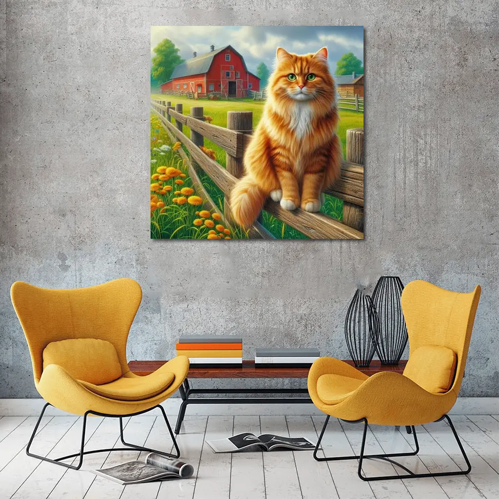 Orange Tabby Cat Farm Fence Country – Wall Art