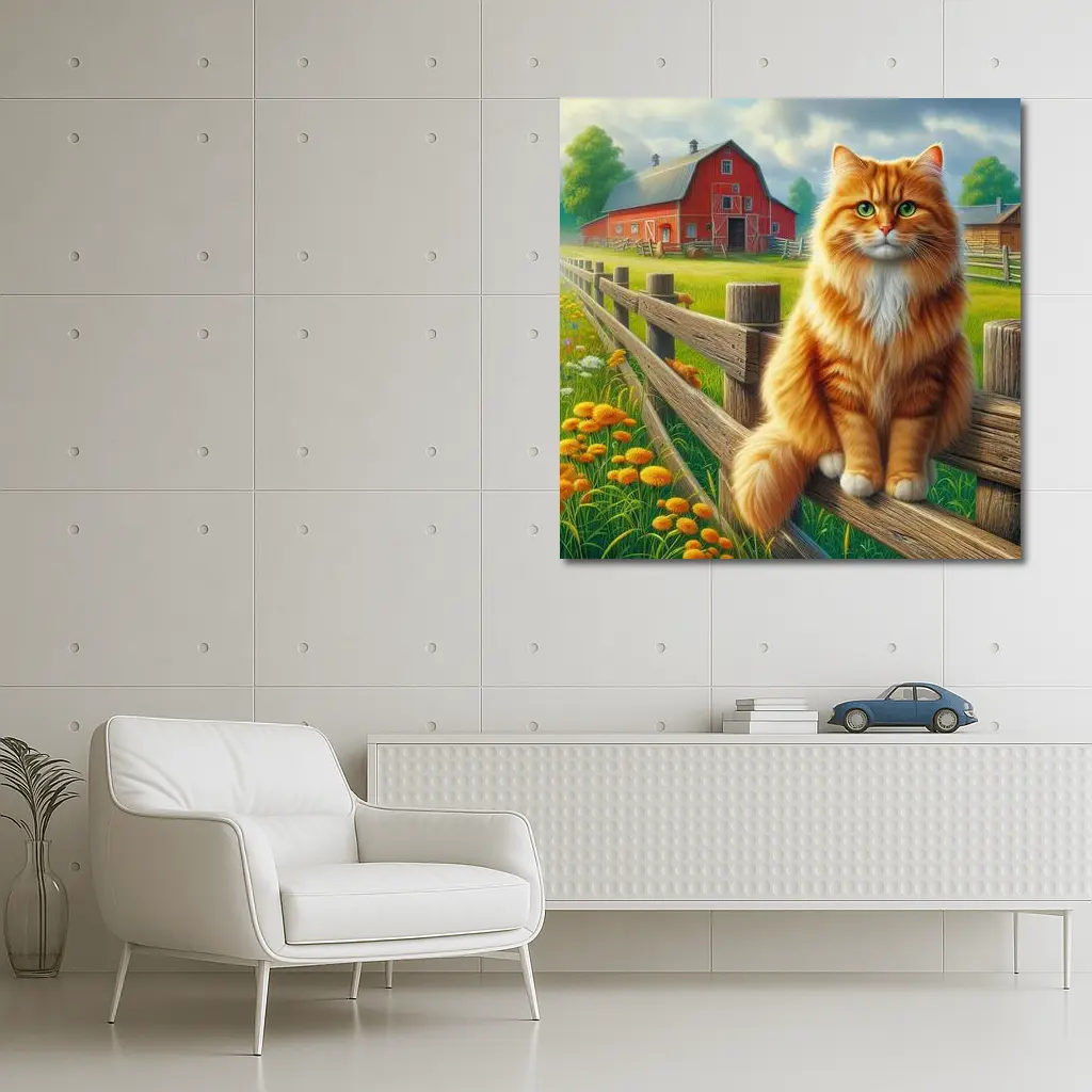 Orange Tabby Cat Farm Fence Country – Wall Art