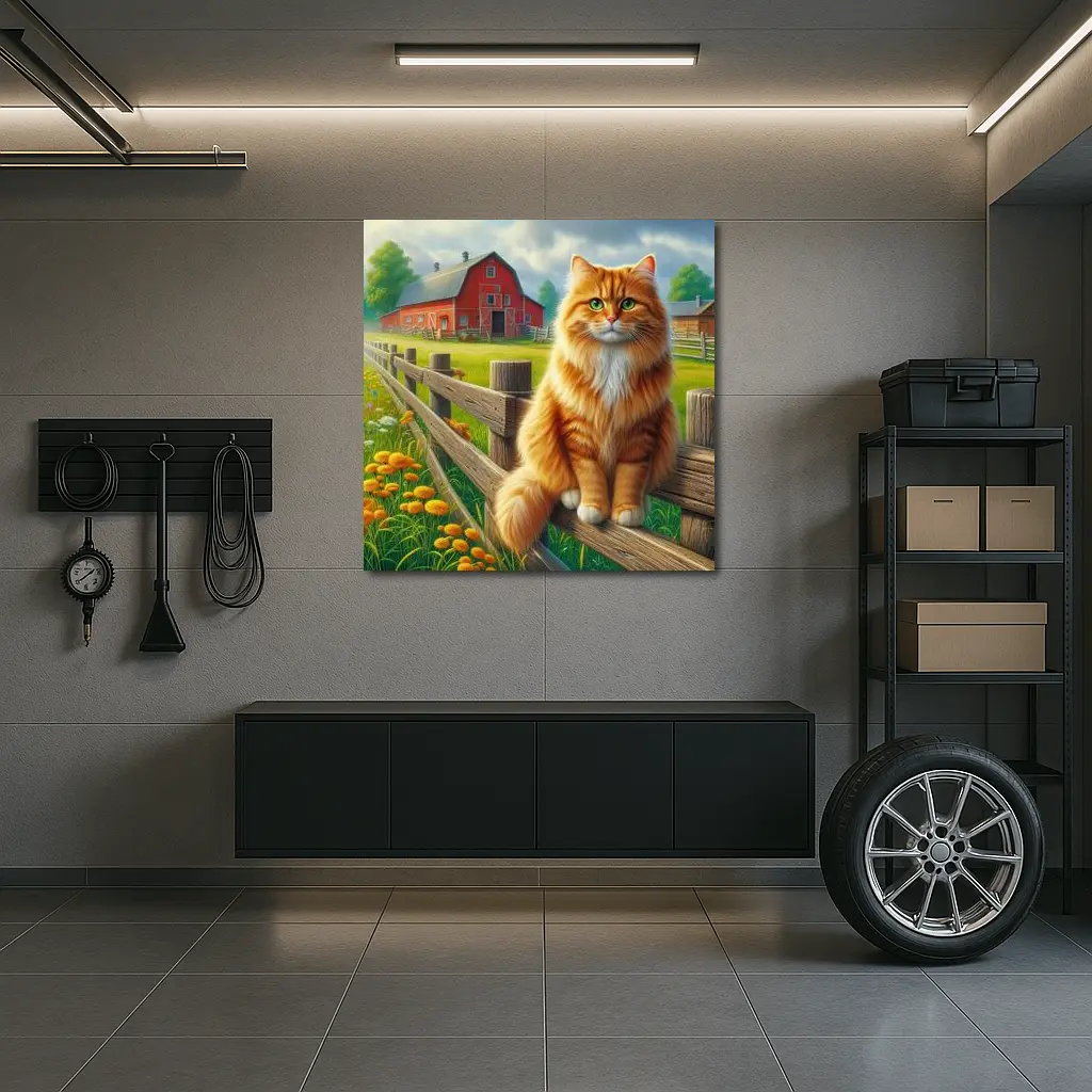 Orange Tabby Cat Farm Fence Country – Wall Art