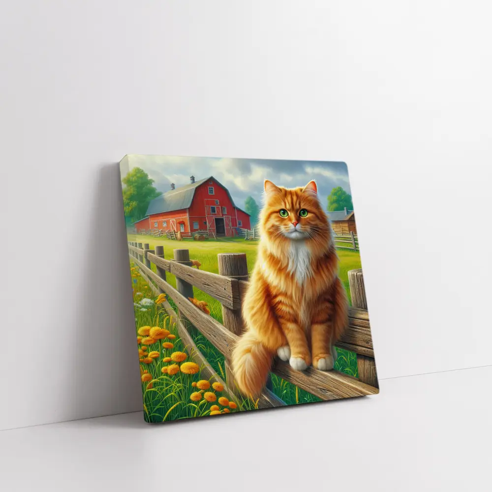 Orange Tabby Cat Farm Fence Country – Wall Art