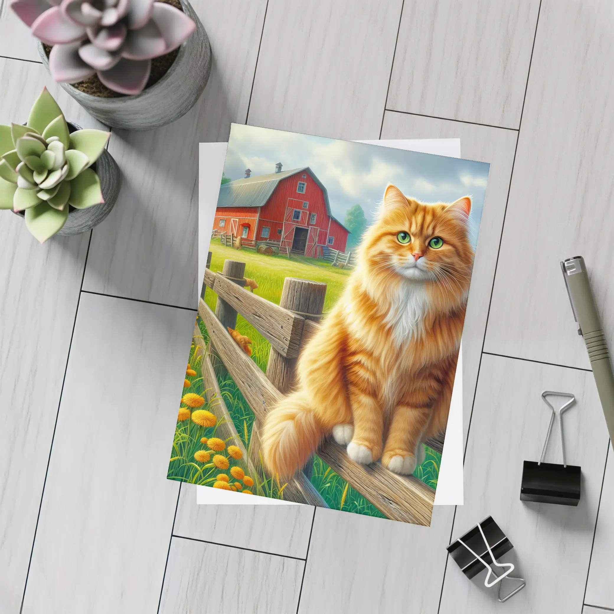 Orange Tabby Cat Farm Fence Country – Postcards