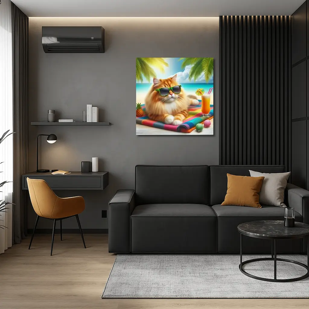 Orange Cat Sunglasses Relaxing Tropical Beach – Wall Art