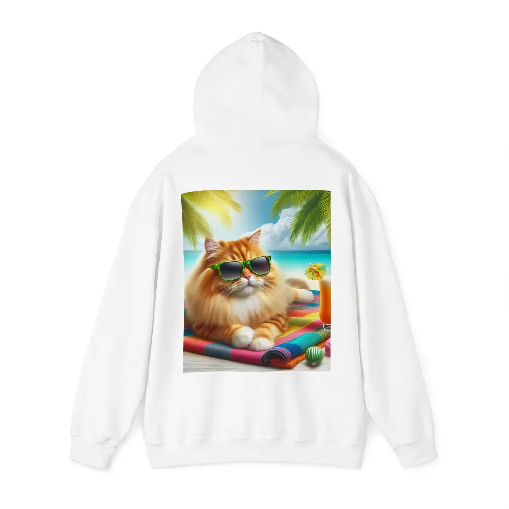 Orange Cat Sunglasses Relaxing Tropical Beach – Hoodies