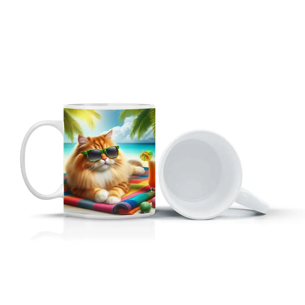Orange Cat Sunglasses Relaxing Tropical Beach – Mugs