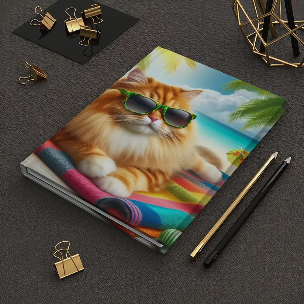 Orange Cat Sunglasses Relaxing Tropical Beach – Notebooks