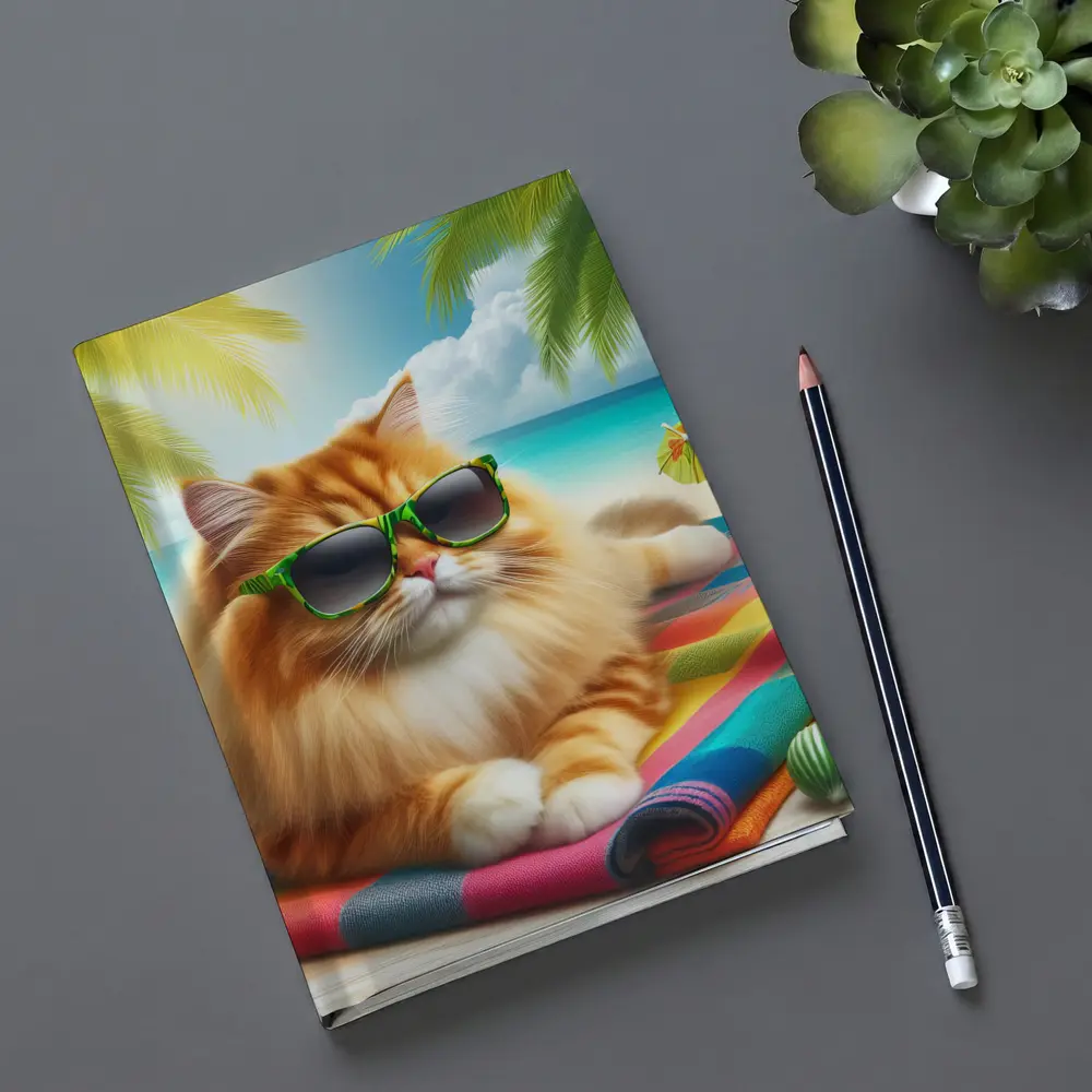 Orange Cat Sunglasses Relaxing Tropical Beach – Notebooks