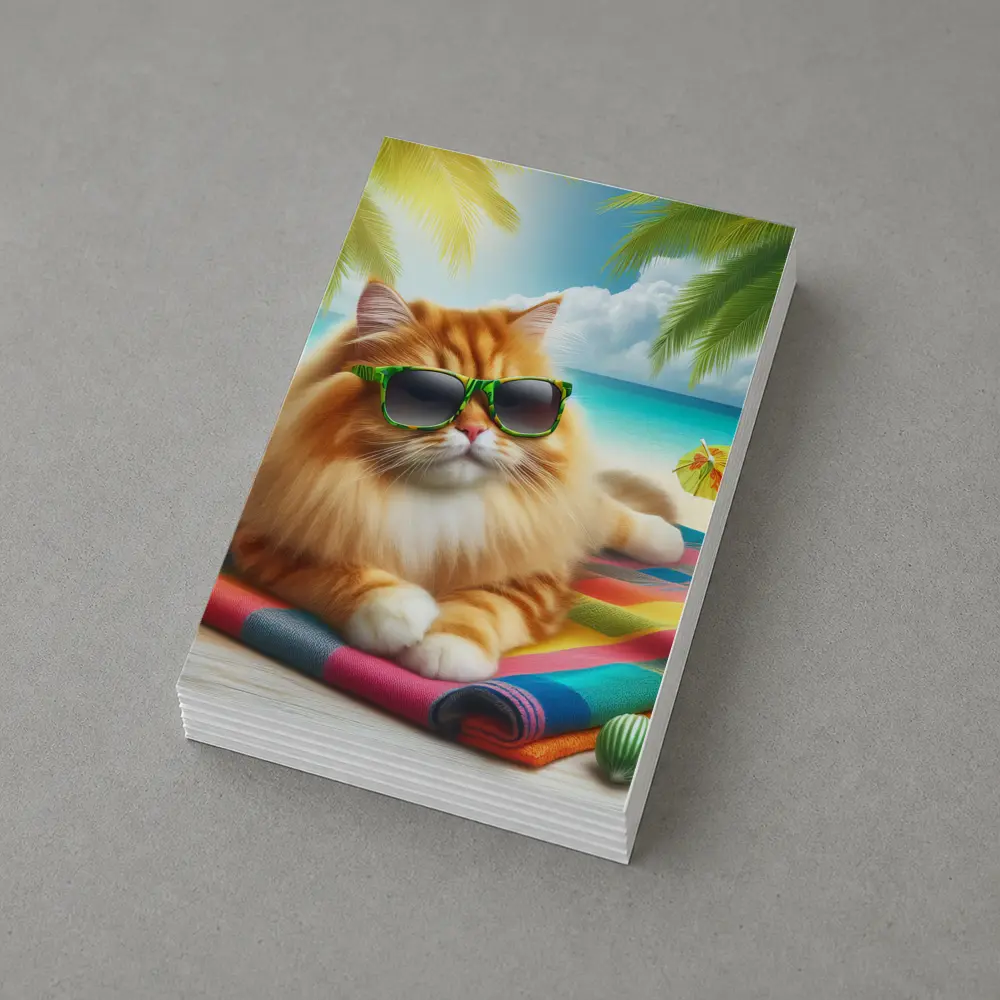 Orange Cat Sunglasses Relaxing Tropical Beach – Postcards