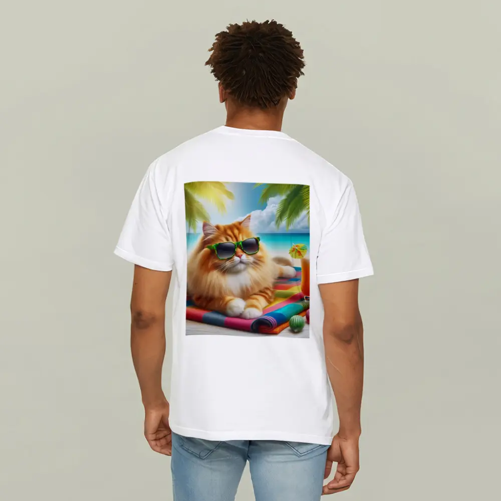 Orange Cat Sunglasses Relaxing Tropical Beach – T-Shirts