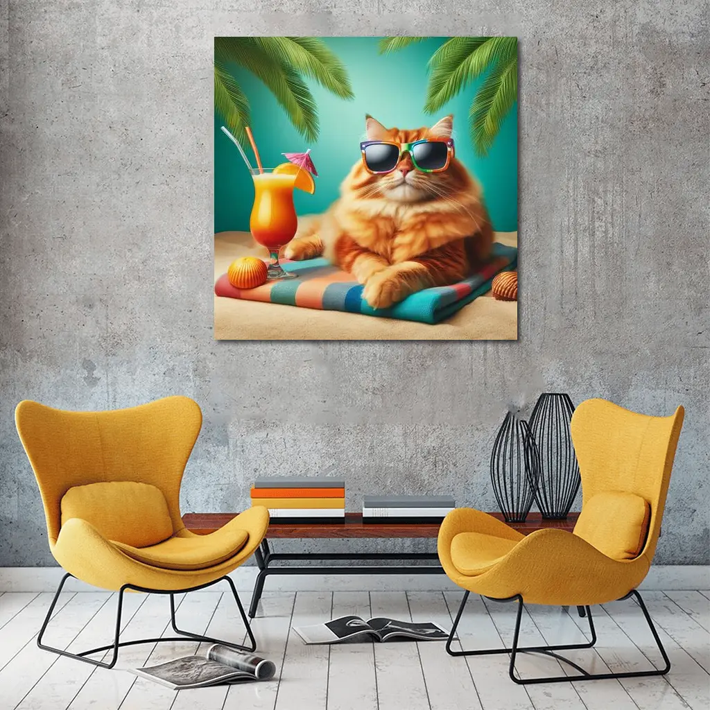 Orange Cat Sunglasses Tropical Beach Summer – Wall Art