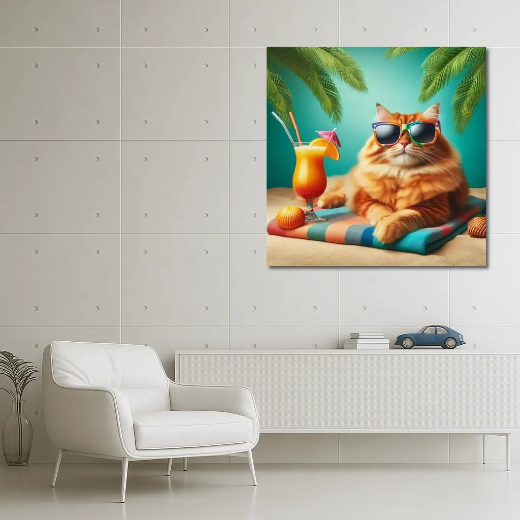 Orange Cat Sunglasses Tropical Beach Summer – Wall Art