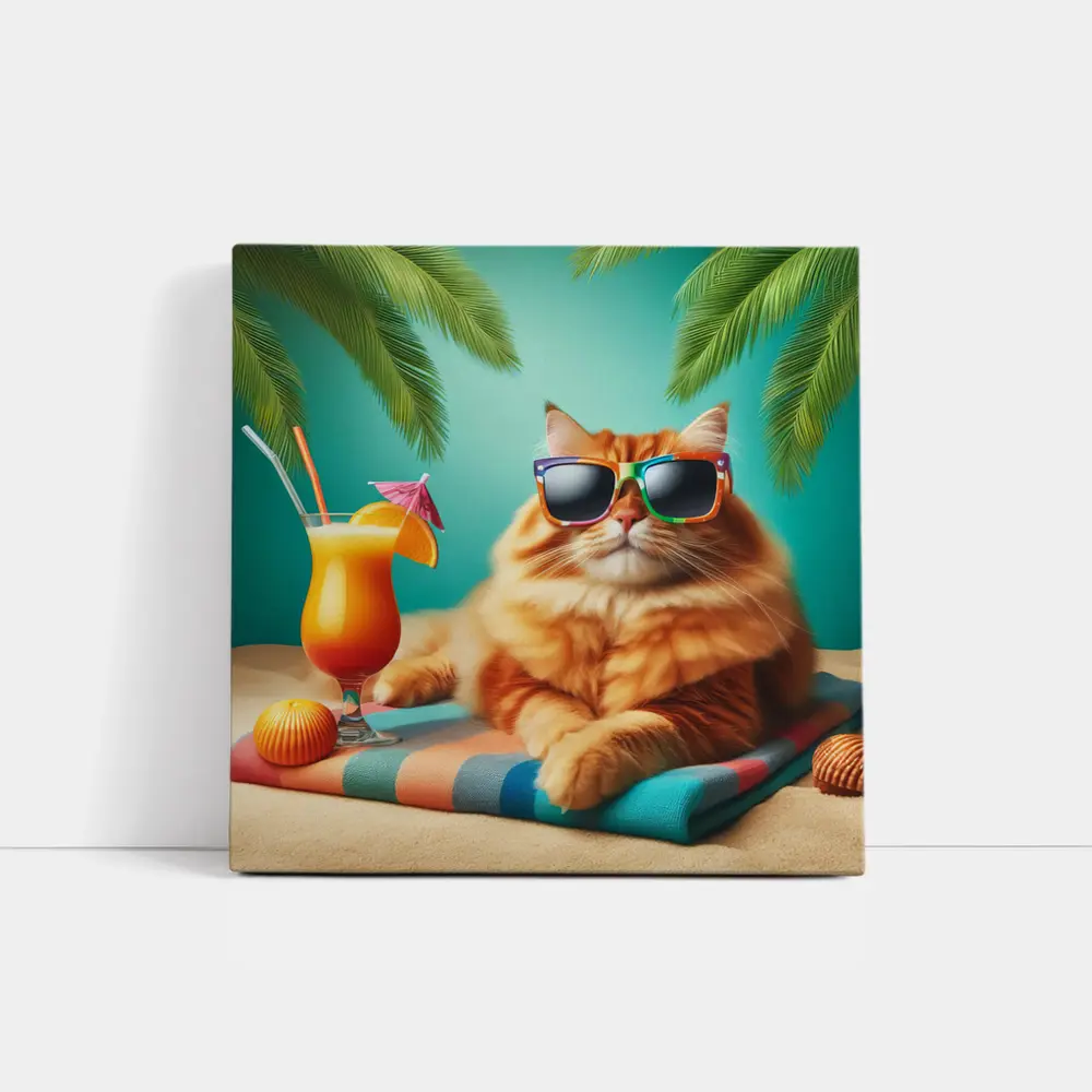 Orange Cat Sunglasses Tropical Beach Summer – Wall Art