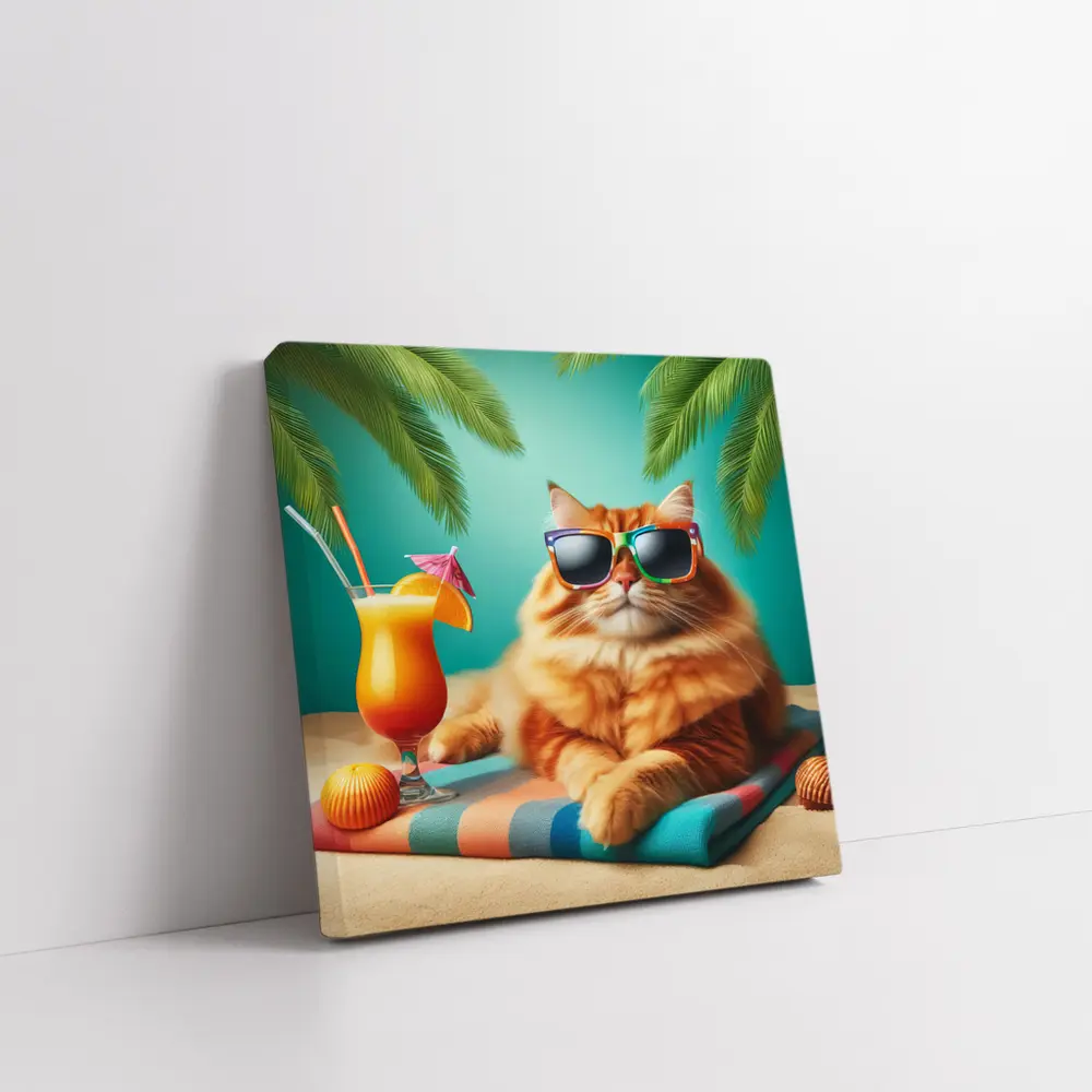 Orange Cat Sunglasses Tropical Beach Summer – Wall Art