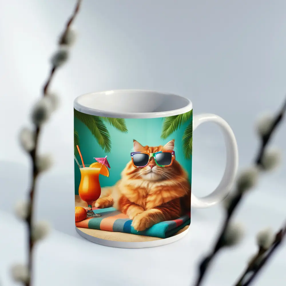 Orange Cat Sunglasses Tropical Beach Summer – Mugs