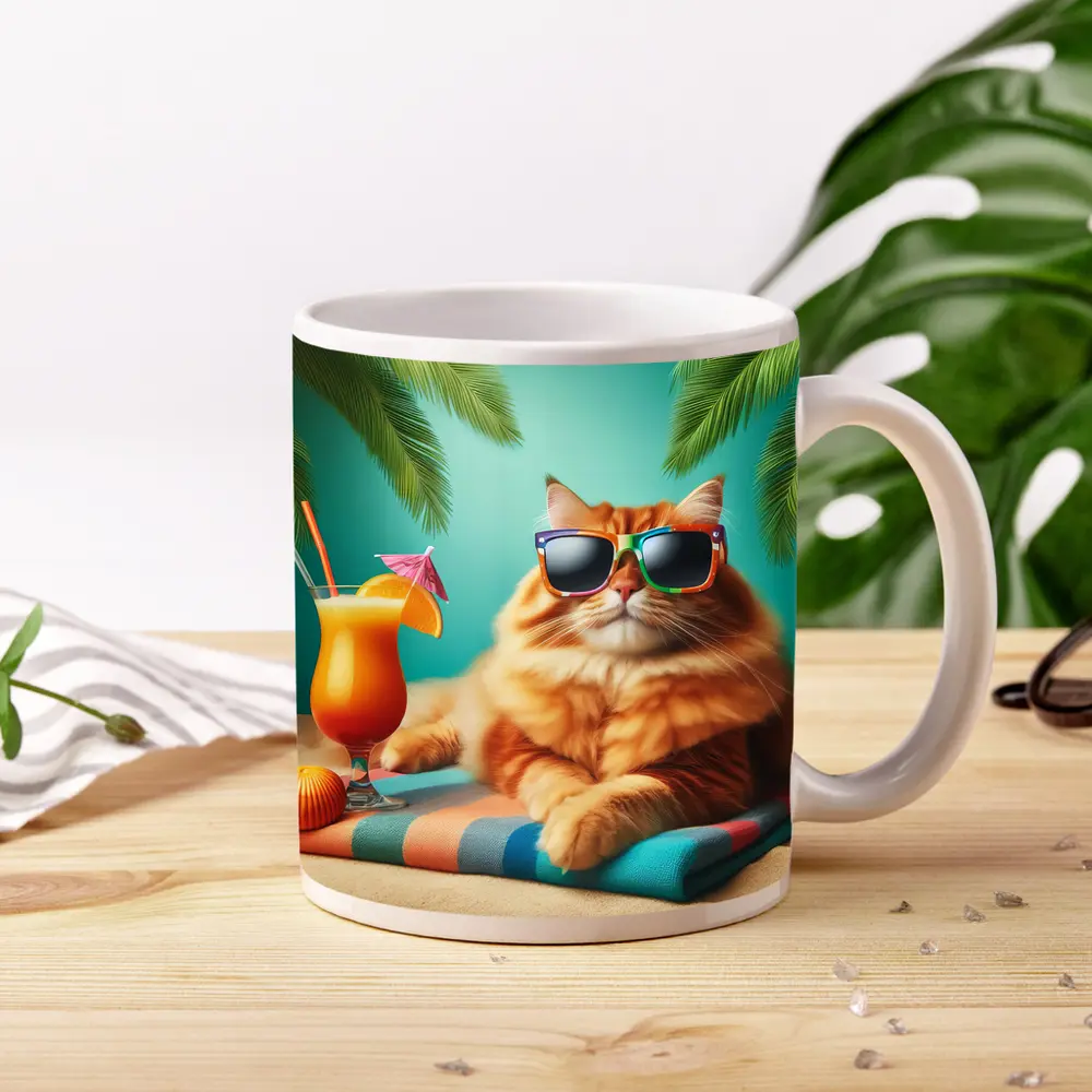 Orange Cat Sunglasses Tropical Beach Summer – Mugs