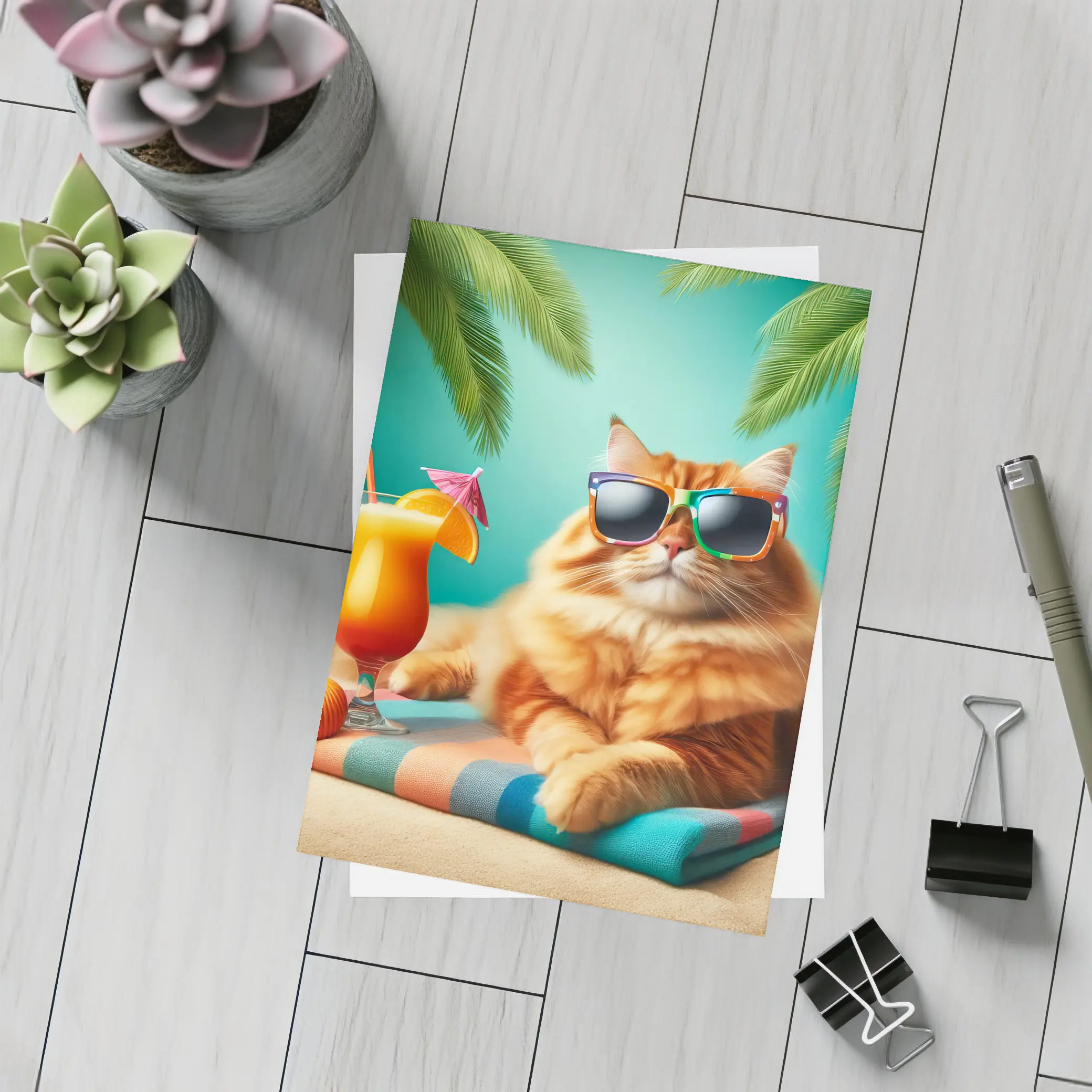 Orange Cat Sunglasses Tropical Beach Summer – Postcards