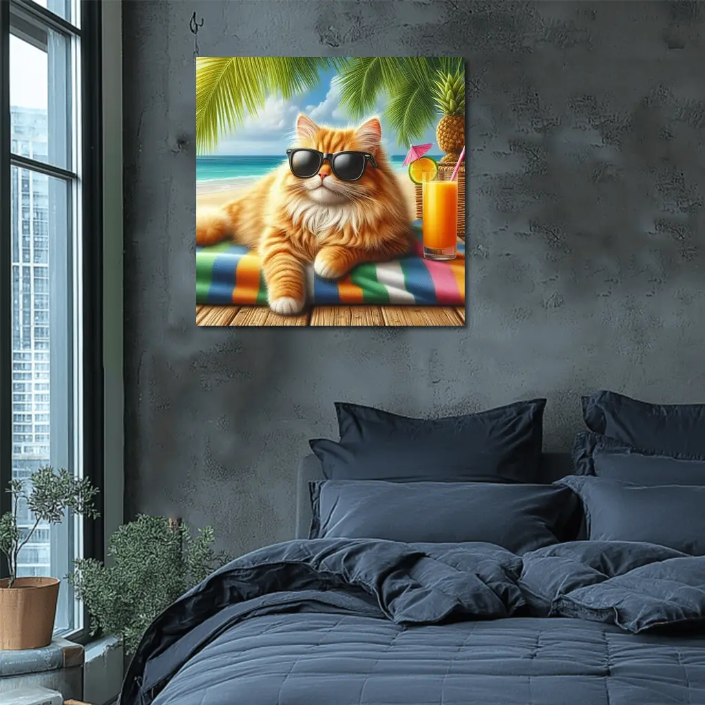 Orange Persian Cat Sunglasses Tropical Beach – Wall Art