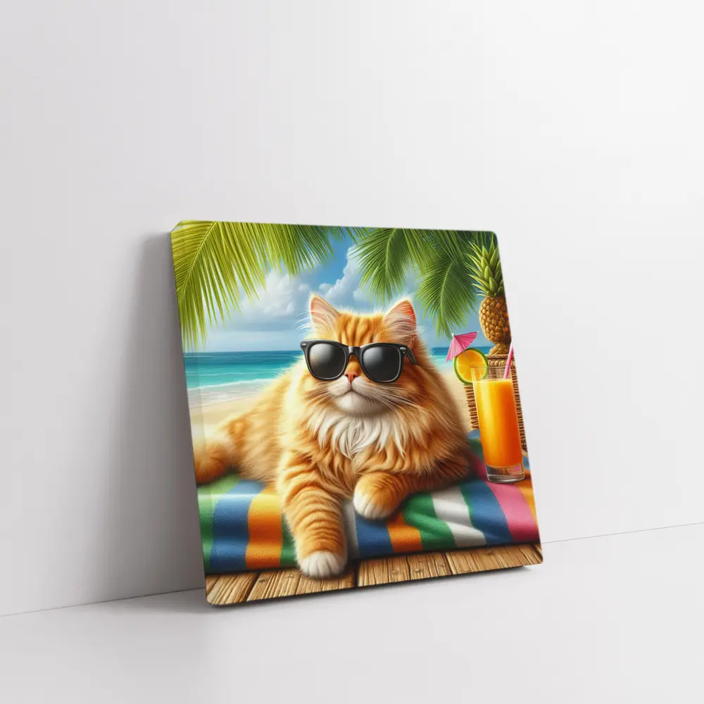 Orange Persian Cat Sunglasses Tropical Beach – Wall Art