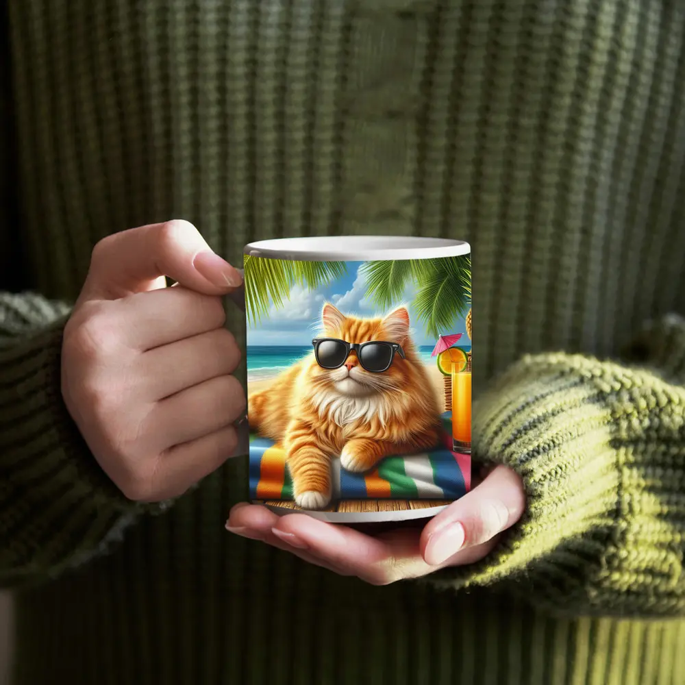 Orange Persian Cat Sunglasses Tropical Beach – Mugs