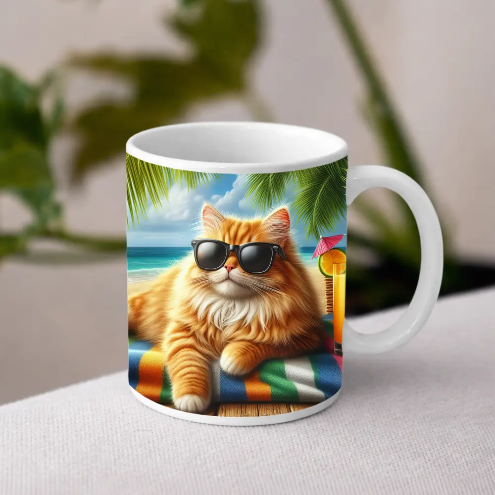 Orange Persian Cat Sunglasses Tropical Beach – Mugs