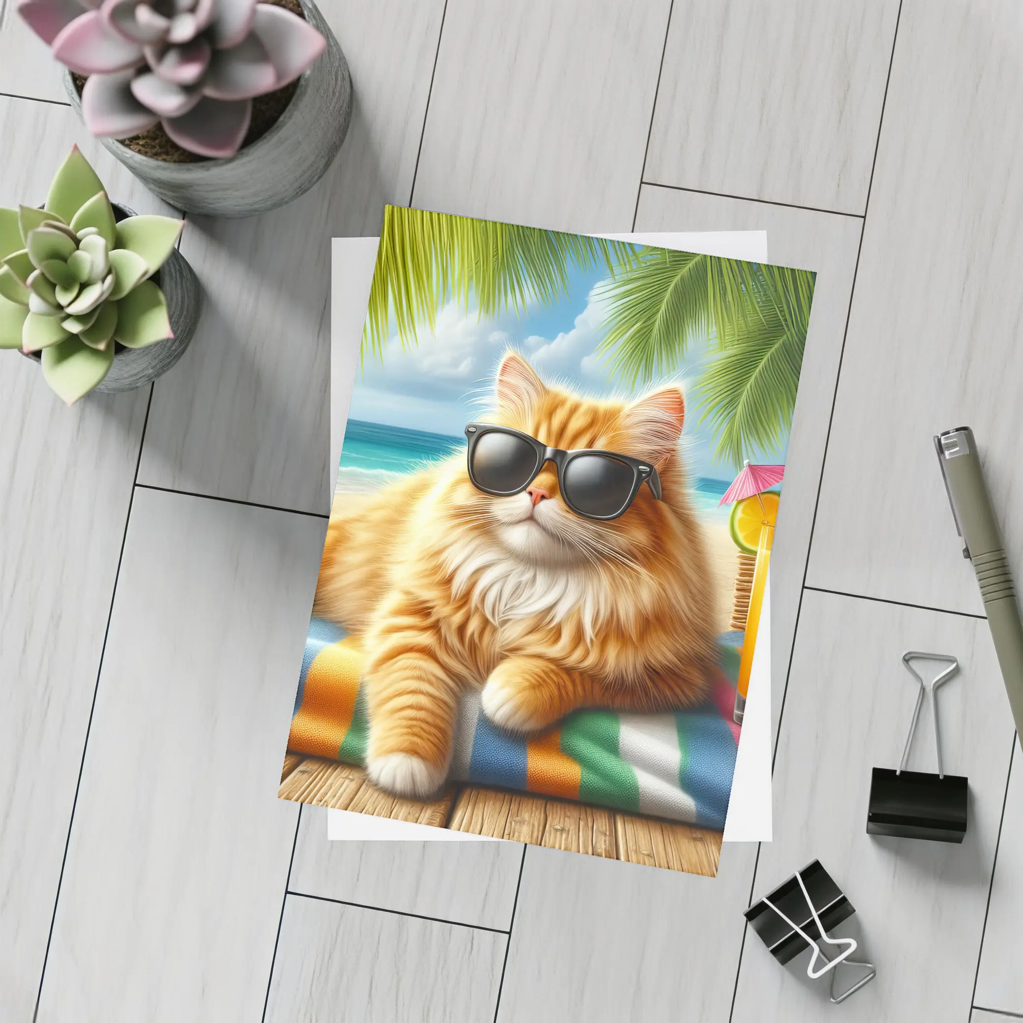 Orange Persian Cat Sunglasses Tropical Beach – Postcards