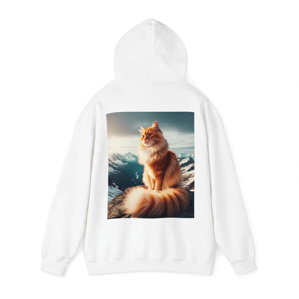 Orange Norwegian Forest Cat Snowy Mountain Summit – Hoodies