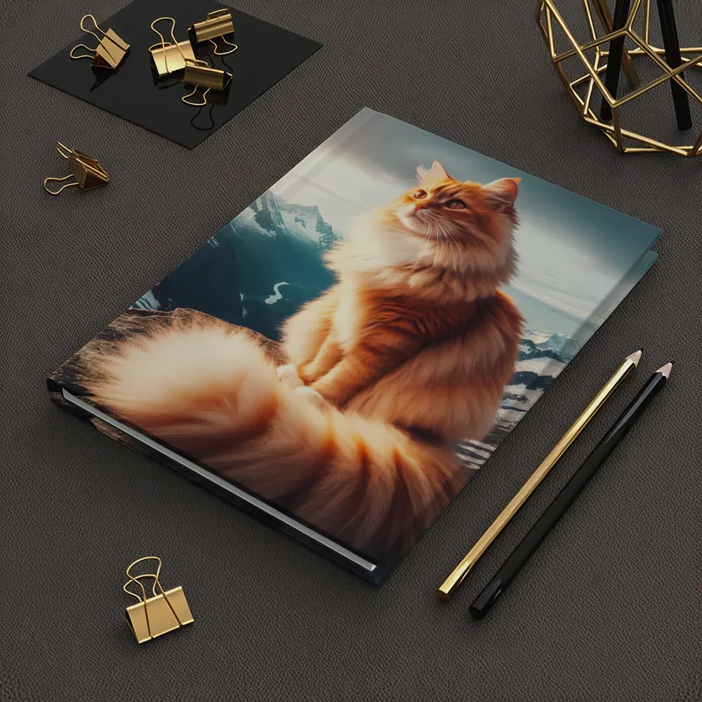 Orange Norwegian Forest Cat Snowy Mountain Summit – Notebooks