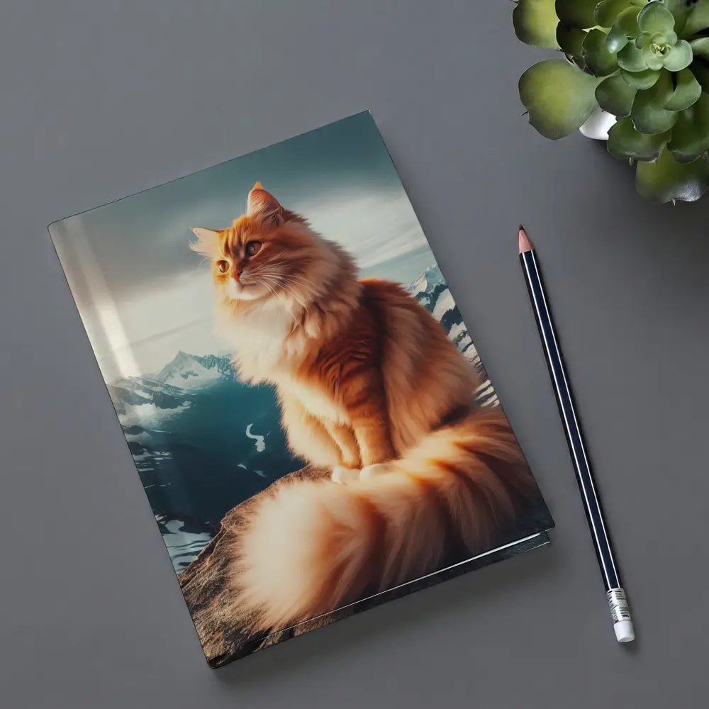 Orange Norwegian Forest Cat Snowy Mountain Summit – Notebooks