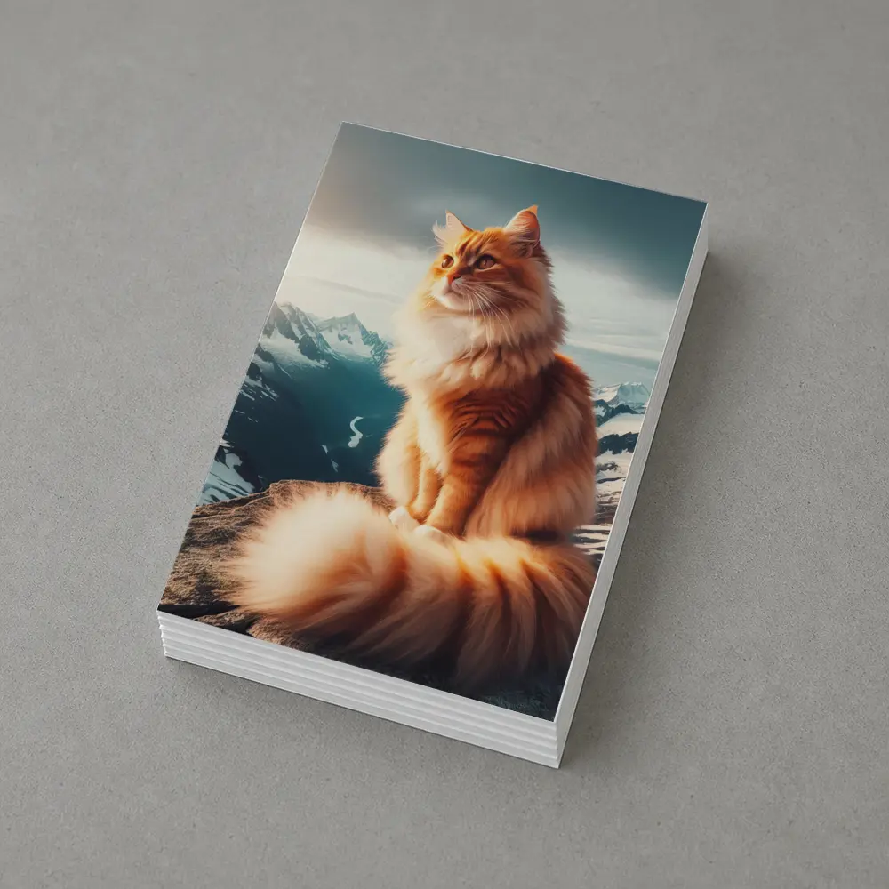 Orange Norwegian Forest Cat Snowy Mountain Summit – Postcards
