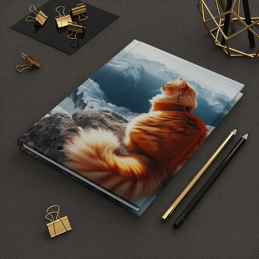 Orange Cat Sitting on Snowy Mountain Peak – Notebooks