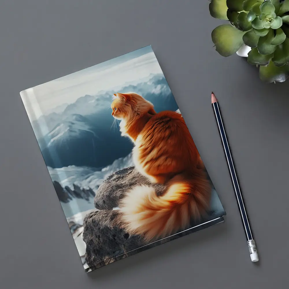 Orange Cat Sitting on Snowy Mountain Peak – Notebooks