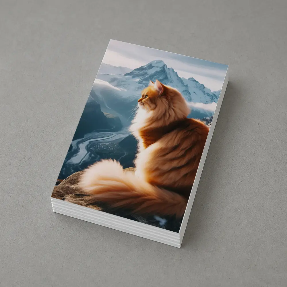 Fluffy Orange Cat Sitting on Mountain Peak – Postcards