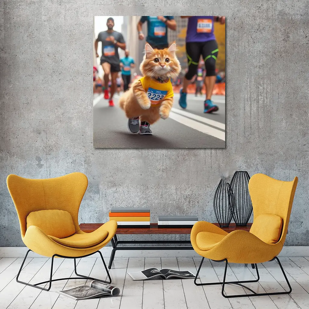 Orange Cat Running City Marathon Race – Wall Art