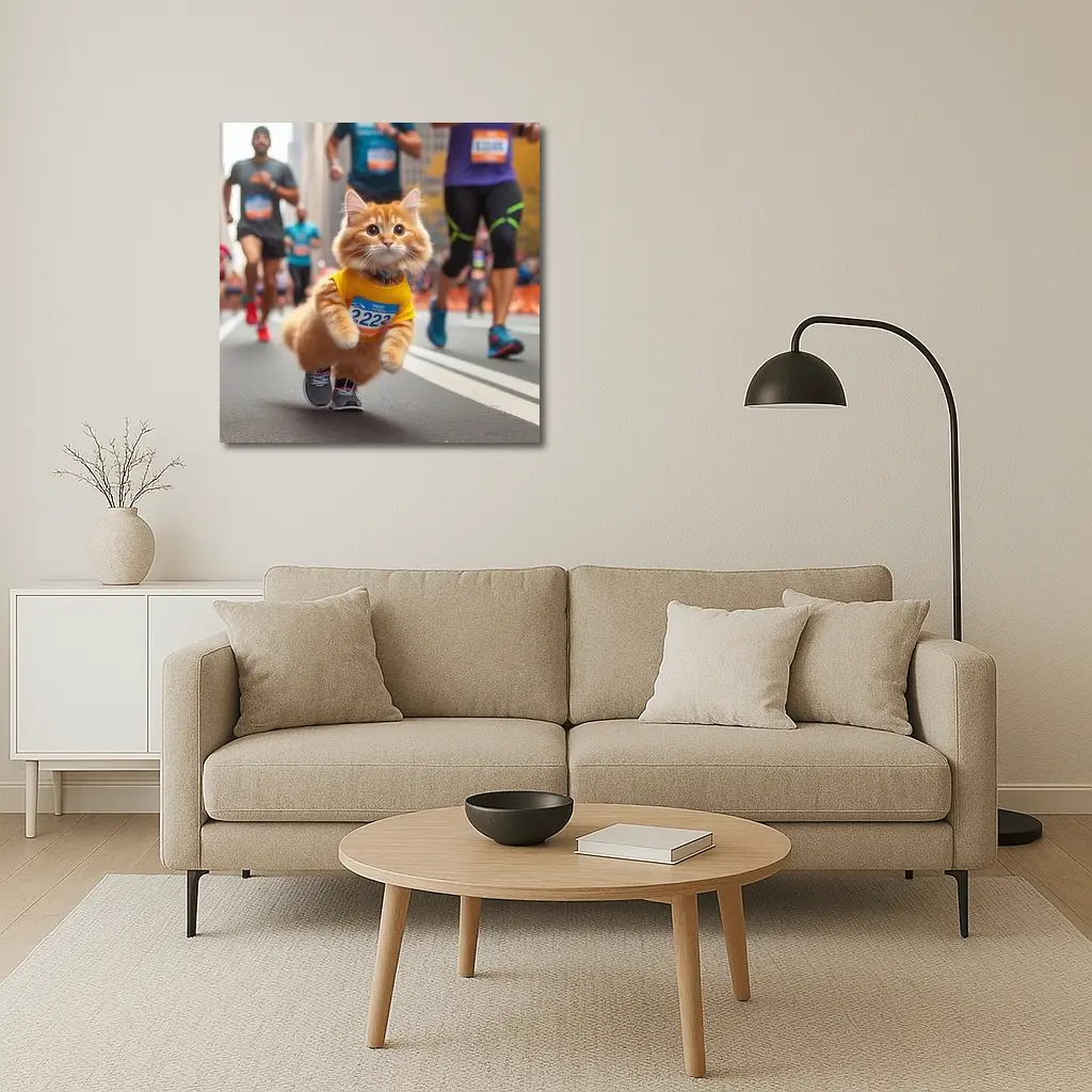 Orange Cat Running City Marathon Race – Wall Art