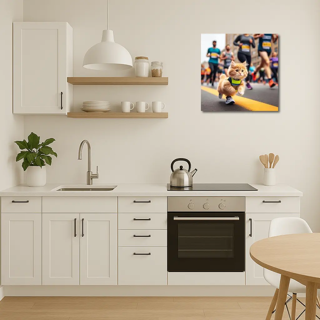 Kitten Running Marathon Race City Street – Wall Art